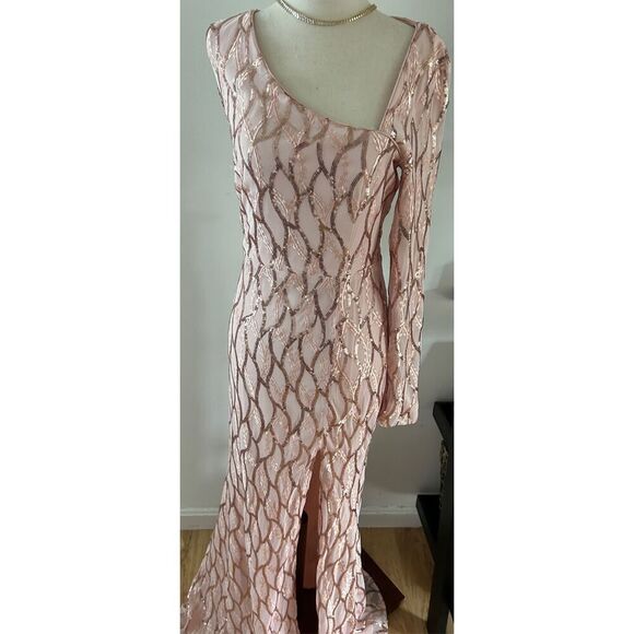 Lulus pink long sleeve sparkley fancy dress size large - Picture 1 of 6